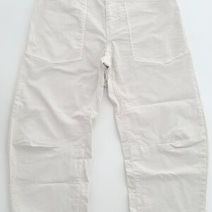 Nili Lotan Pant Mid Rise Barrell Leg Cotton Twill Size 8 Stone Off